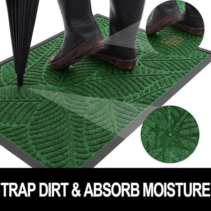 Colorxy Waterproof Doormat, Sturdy Natural Rubber Front Indoor Mat, Non Slip Low Profile Indoor Outdoor Door Mats, Stain and Fade Resistant Floor Mat, Easy Clean Patio Entrance Mat, 71''x47'', Green