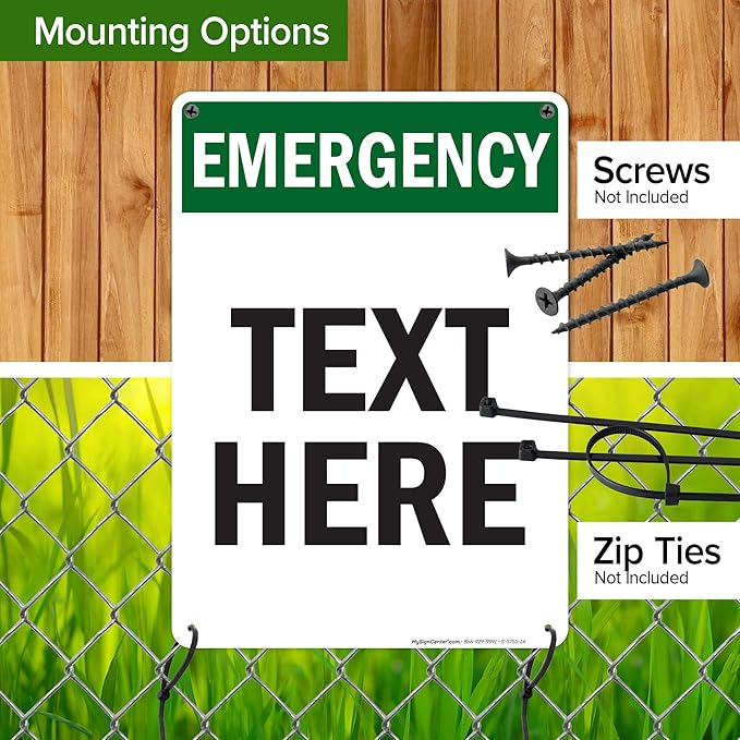 Custom Emergency Sign, OSHA Sign, 10x14 Inches, 55 mil thick HDPE (high density polyethylene), Made in USA by My Sign Center