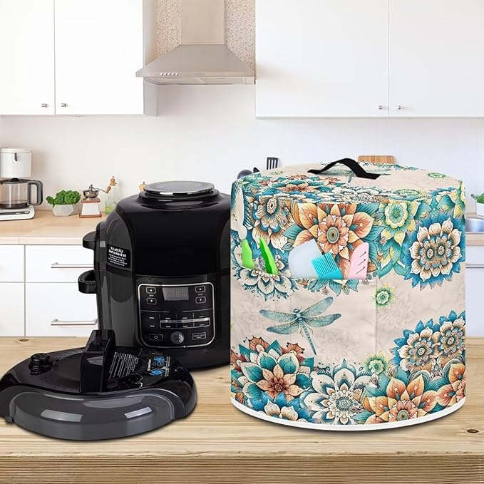 TODIYADDU Blue Dragonfly Instant Pot Cover for 8 Quart Instant Pot Boho Mandala Flower Kitchen Appliance Dust Cover with Handle