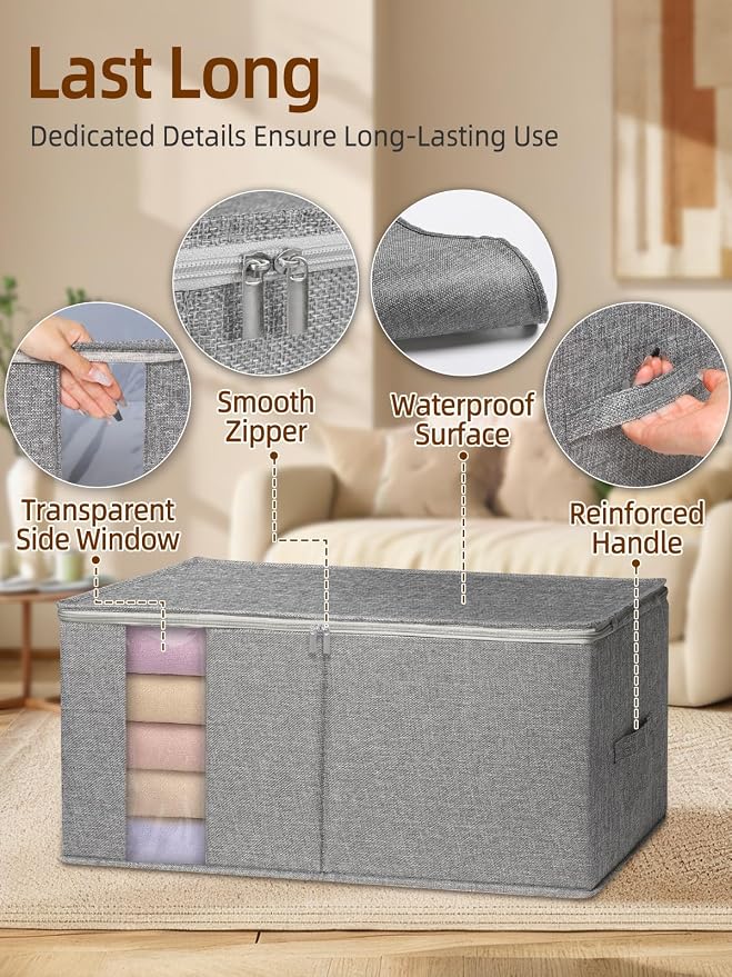 90L Rigid-Structured King Size Comforter Storage Bags, Stackable & Foldable - Image 7