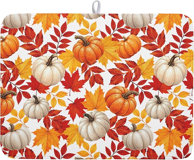 Fall Pumpkin Dish Drying Mat for Kitchen Counter 18x24 Inch Autumn Pumpkins by Kawani