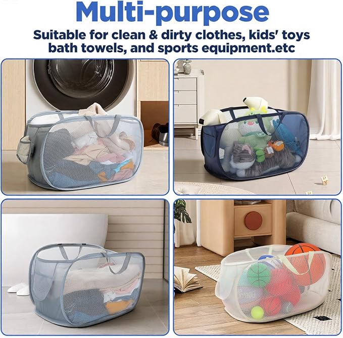 Foldable Laundry Basket Set of 4, Durable Mesh Material, Easy Carry Handles - Image 6