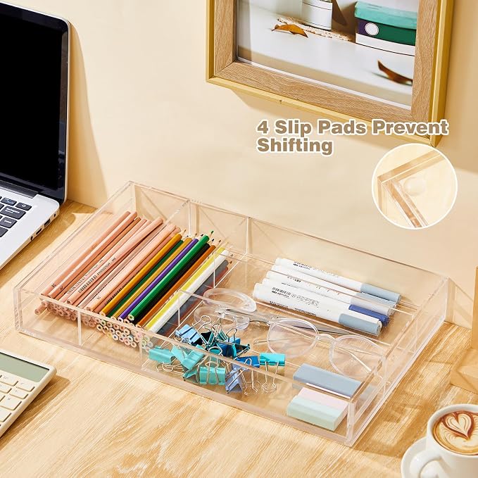 Briwooody Clear Acrylic Drawer Organizer Expandable, 7 Compartments, Large | - Image 5