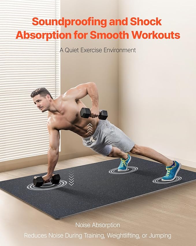 VEVOR 0.56 Inch Thick Gym Floor Tiles, 12 Rubber Top EVA Foam Mats, 24" x 24" Interlocking Puzzle Gym Flooring for Home, Garage, Black & Blue