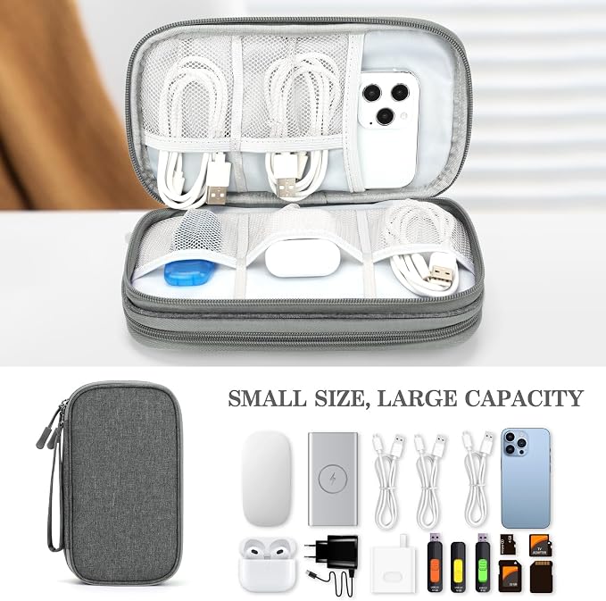 FYY Electronic Organizer, Travel Tech Pouch Bag, Dark Grey | Wrist Strap - Image 6