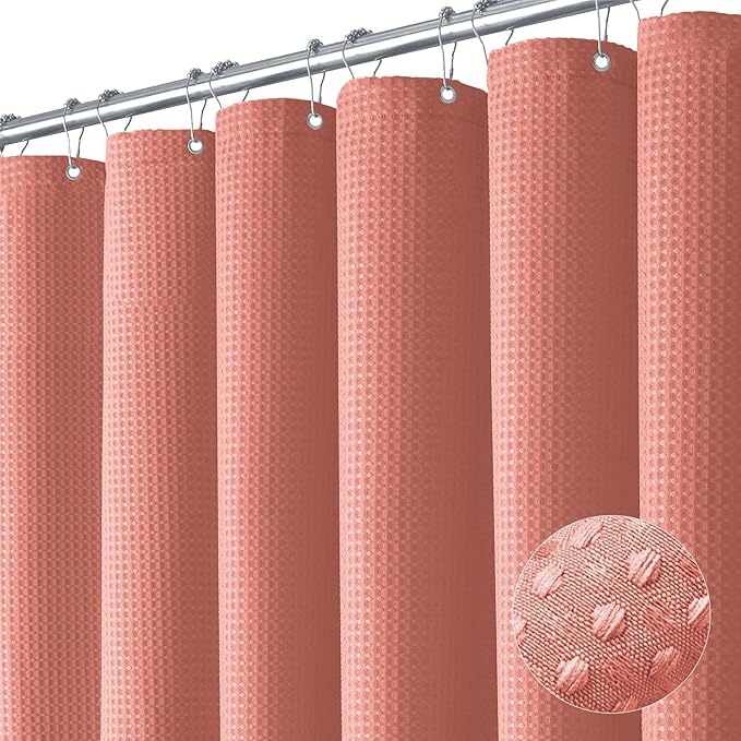 Dynamene Extra Long Waffle Shower Curtain 256 GSM Fabric 72"x84" Coral by Dynamene