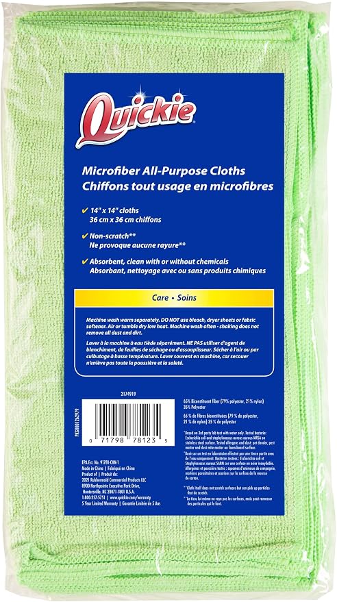 Quickie Cleaning 32-Pack Microfiber Cleaning Cloth 14"x14" inch Green - Image 3