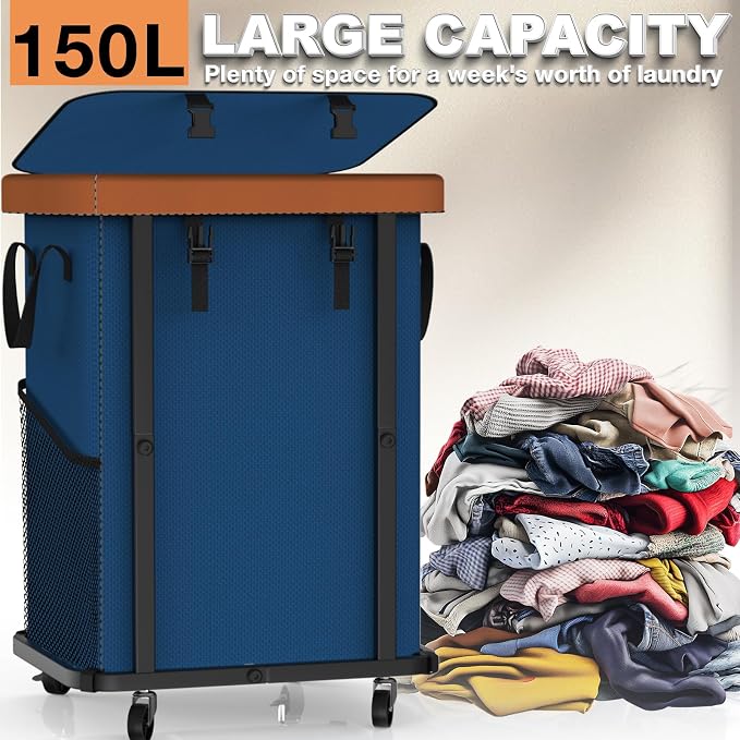 Laundry Basket with Wheels, 150L Rolling Hamper Carts - Image 3
