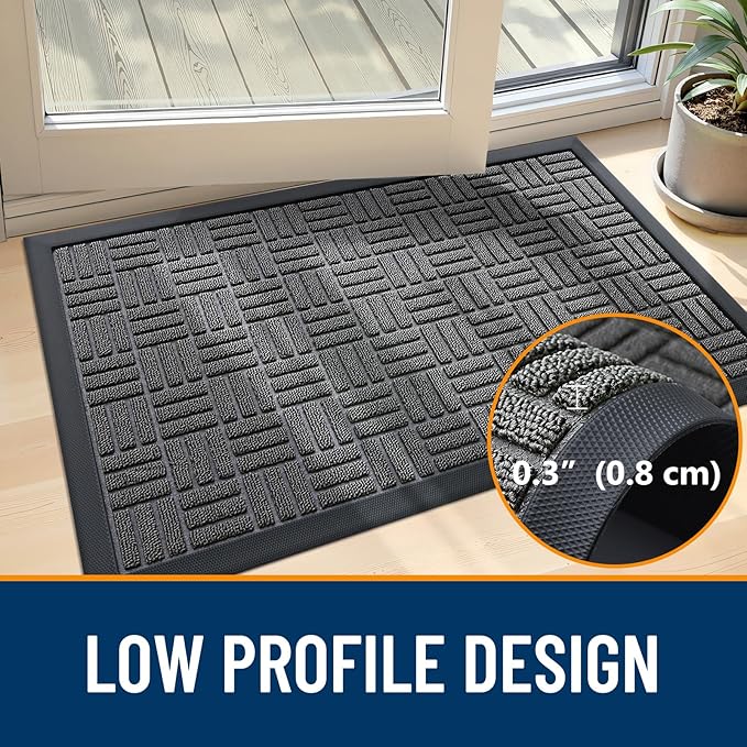 OLANLY Front Door Mat Outside Entrance 71x47, Absorbent, Heavy Duty Sturdy Natural Rubber Doormat Indoor Outdoor, Stain and Fade Resistant, Non-Slip Backing Low Profile Floor Mat for Entryway, Grey