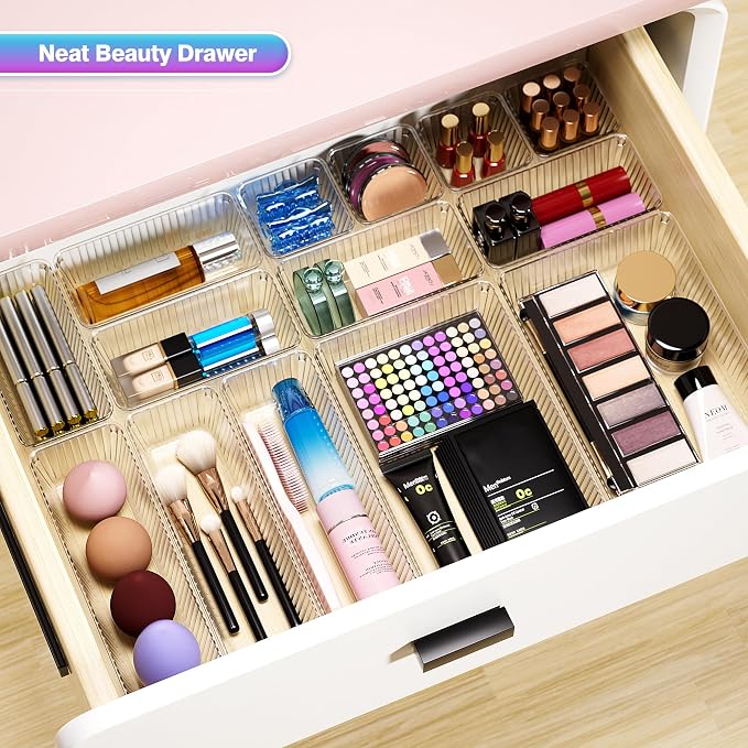 15 PCS Clear Plastic Drawer Organizer Set, Makeup Organizer Trays | 4-Size Desk - Image 5