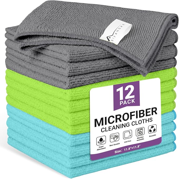 12 Pack Microfiber Cleaning Cloth, 3 Assorted Colors Cleaning Rags by Unknown