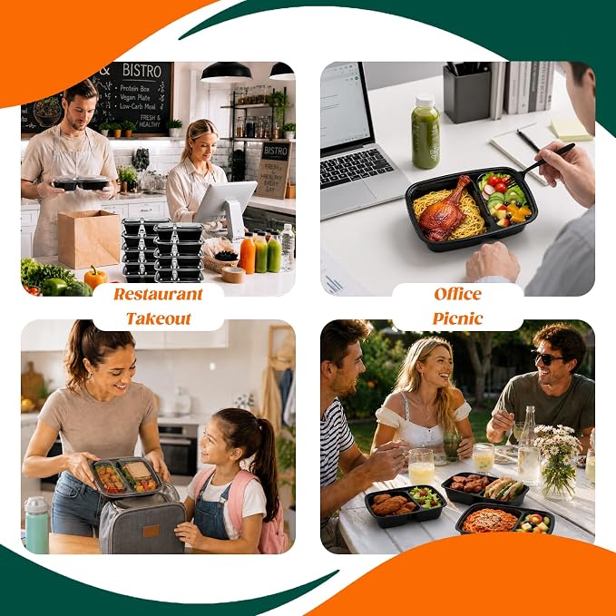 Glotoch 100 Pack32oz 2-Compartment Meal Prep Containers - Image 7
