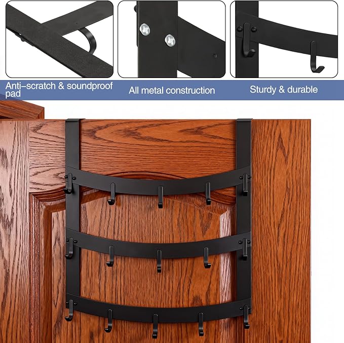 3-Tier Over The Door Hooks, Fits Doors Up to 1-3/4in Thick | 15 Hooks Over Door - Image 3