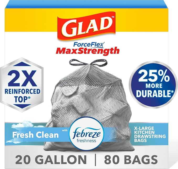 Glad ForceFlex MaxStrength Kitchen Trash Bags, Rip and Tear Resistant, Fresh by GladTrashFoodStorage