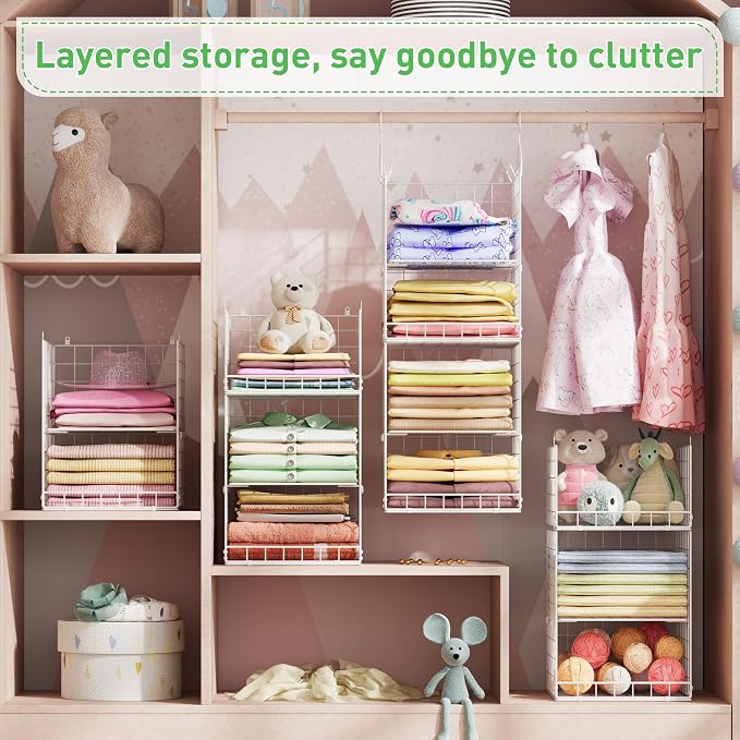 6 Tier Hanging Closet Organizers and Storage, 4 Hooks 2 Adjustable Dividers | - Image 7