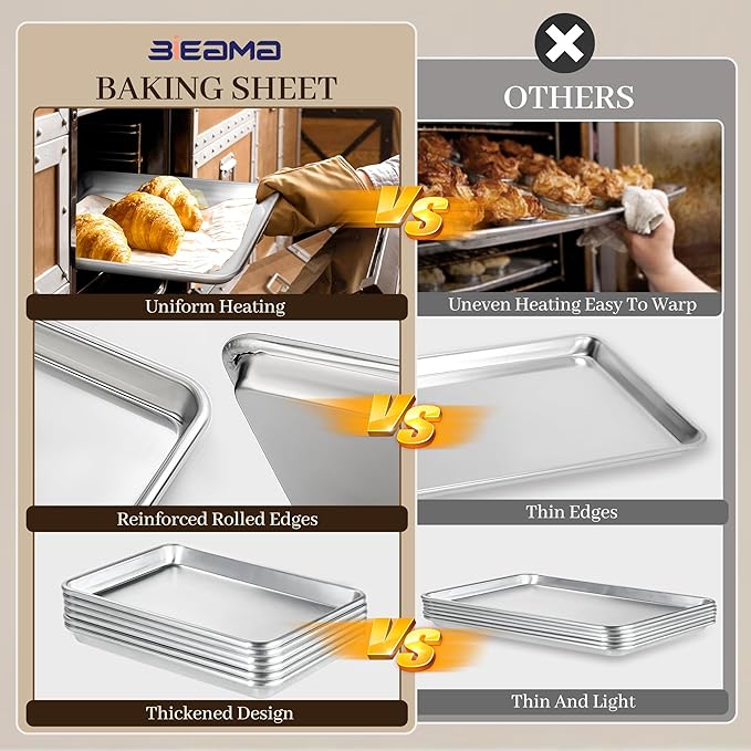 6 Pack Quarter Size 13" × 10" Baking Sheet Pan Aluminum Commercial cookie sheets for baking