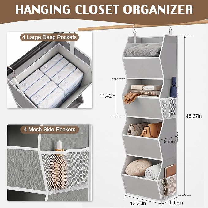 Hanging Closet Organizer 4-Shelf Wide Trapezoid, Anti-Sagging Storage Bins - Image 3