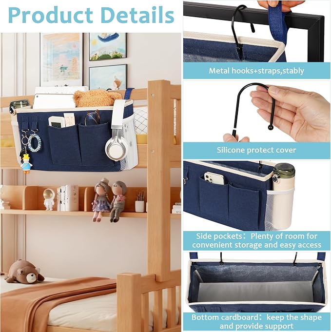Bedside Caddy, Bedside Storage Bag Hanging Organizer - Image 4