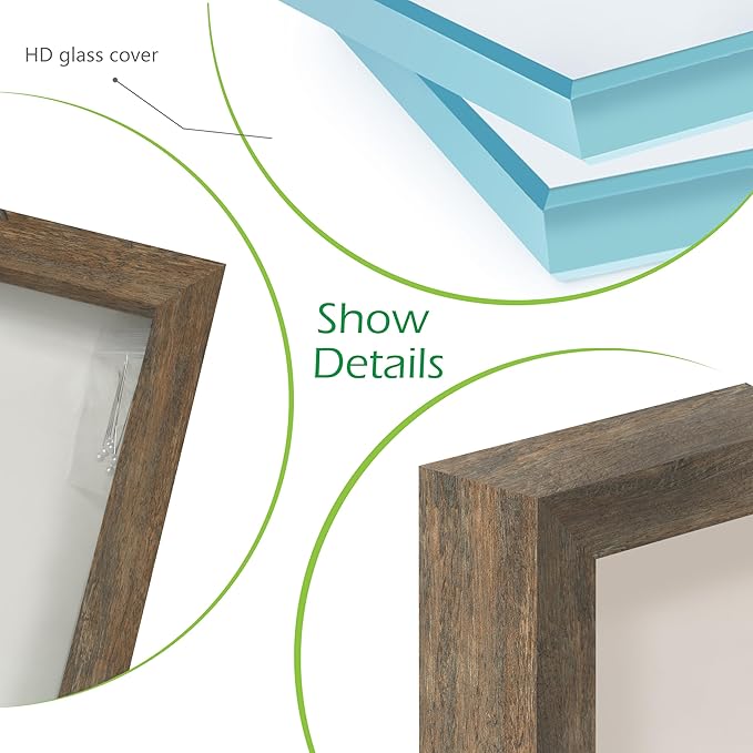 FrameWorks 11x11 Driftwood Wooden Shadow Box Frame – Soft Felt Back, Tempered Glass, and Included Elegant White Ball Push Pins