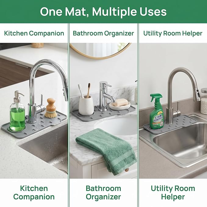 2PCS Silicone Faucet Splash Guard Mat, Sink Faucet Drip Catcher Tray - Image 9