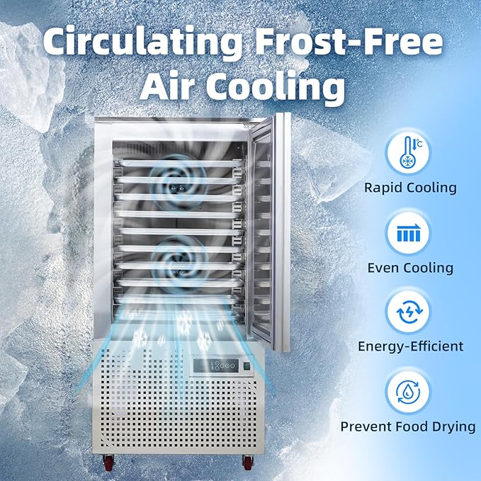 Commercial Blast Chiller 10 Trays, Shock Freezing Blast Chiller & Freezer Heavy Duty, Flash Freezer for Ice Cream, Seafood, Desserts, Meat-Lowest Temperature -40°C