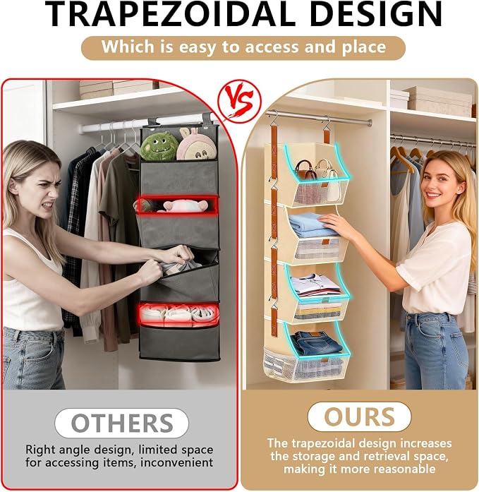 Fabric Hanging Closet Clothes Organizers and Storage Detachable 4 Tier | - Image 6