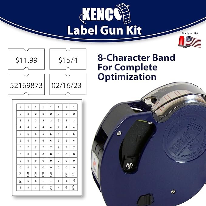 Kenco BK 1 Line Price Gun Kit - Includes 6,000 Labels, 2 Ink Rollers, Label Scraper - 8 Digit Labeler for Pricing, Dating, and Coding (BK-1 KIT 240,000 Labels)
