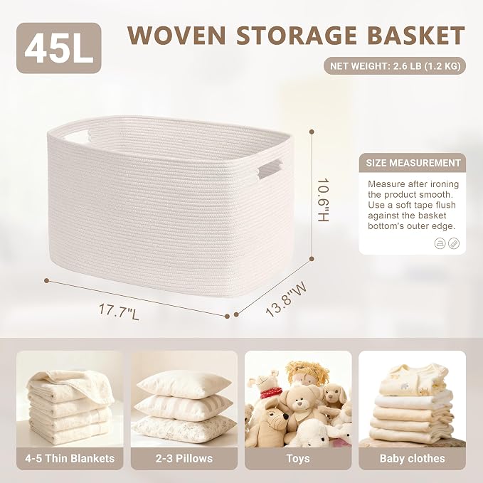 45L Small Woven Laundry Basket Hamper - Image 2