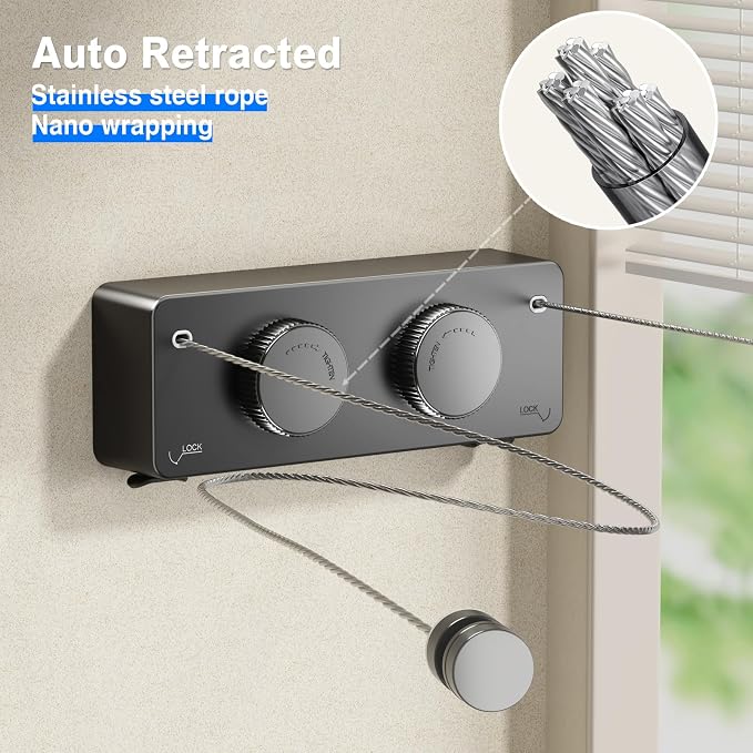 MUSTORN Retractable Twin Clothesline Indoor, Non-Sagging Outdoor Clothes Line - Image 4
