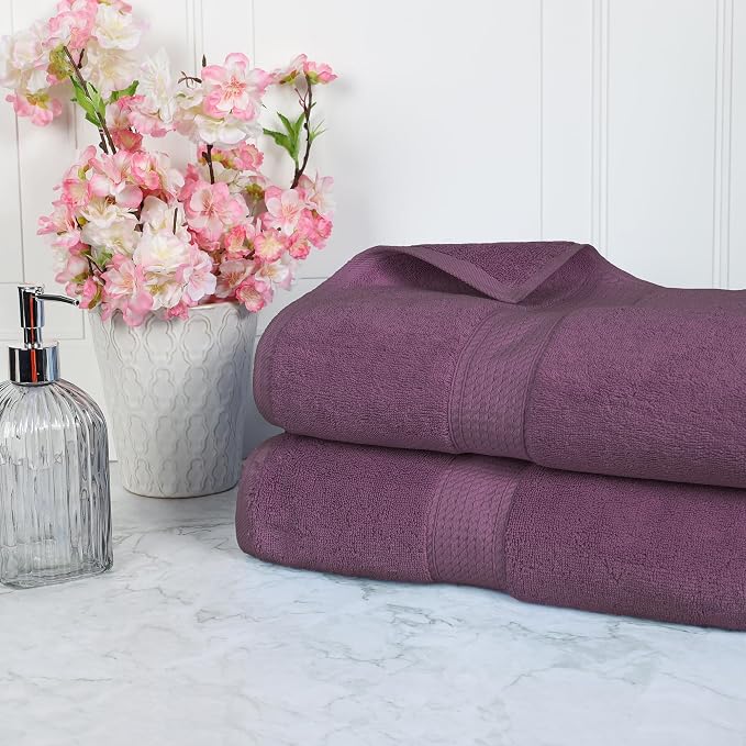 SUPERIOR Egyptian Cotton Pile Heavyweight Bath Sheet, 2 Piece Set, Plum | by SUPERIOR