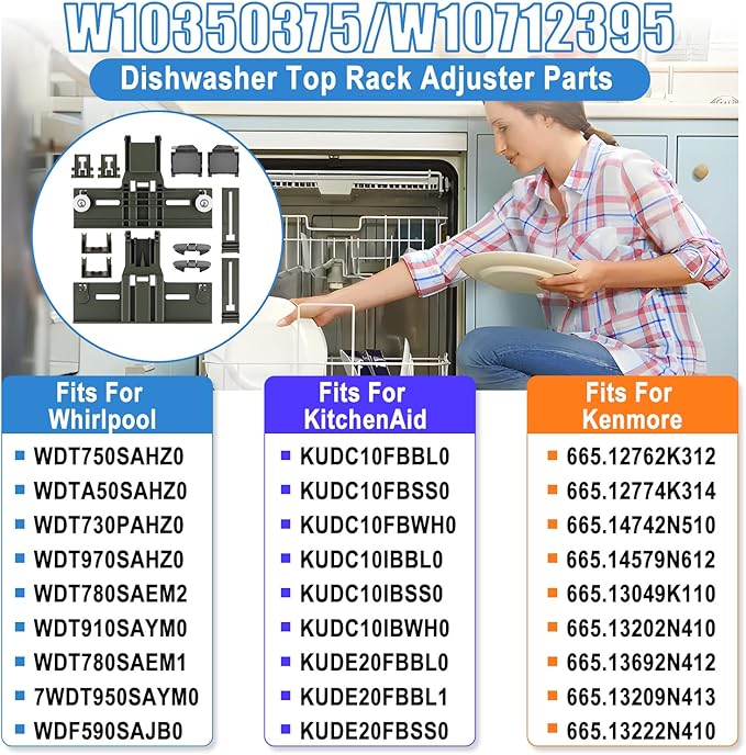 (12 Packs) Upgraded W10350375 Dishwasher Upper Rack Parts&W10320664/5 Dishwasher Adjuster Housing for Whirlpool Dishwasher Parts WDT730PAHZ0,For Kenmore Whirlpool Dishwasher WDT750SAHZ0 WDTA50SAHZ0