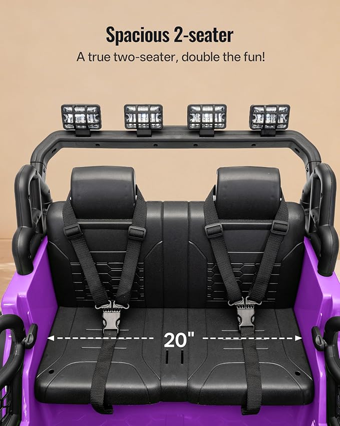 2 Seater Ride on Car Toy, 24V 4WD Electric Car for Kids 4-8 with Remote Control, 4x200W Motors, Capacity 110 lb - Purple