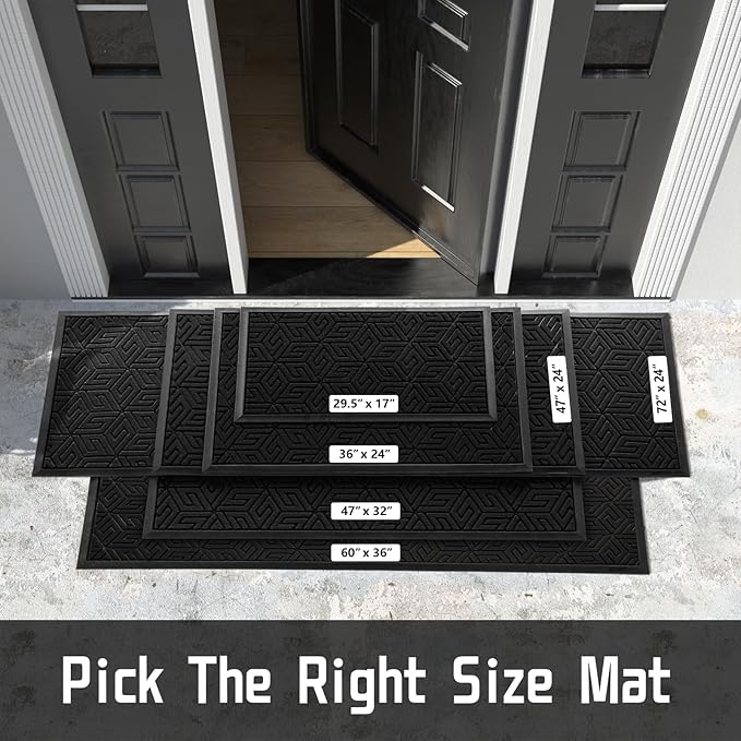 Yimobra Extra Large Door Mat 60x36, All-Weather Waterproof Outdoor Mats for Front Door, Non Slip Rubber Doormat for Patio Proch Outside Entryway Indoor, Black