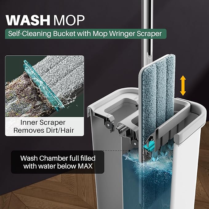 JOYMOOP Flat Mop System, Microfiber Mop and Bucket Set, Hands-Free Floor - Image 2