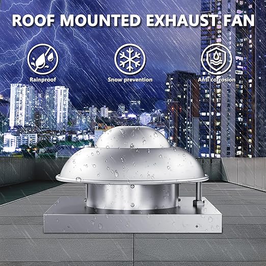 Roof Mounted Downblast Exhaust Fan Direct Drive Axial Exhaust Fan -19" Fan Base, 1/30 HP 500 CFM 115 Volt Single Phase Motor