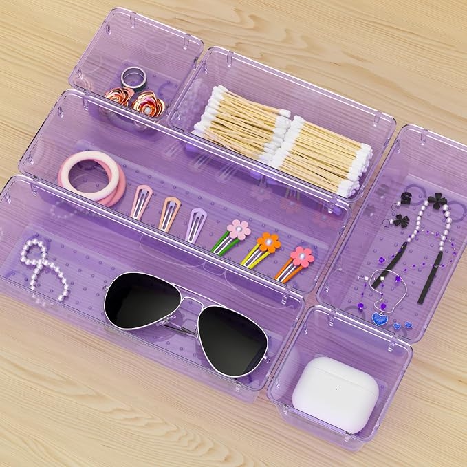 6 Pack Clear Drawer Organizer Set, Drawer Storage Trays, Storage Bins | Acrylic - Image 7
