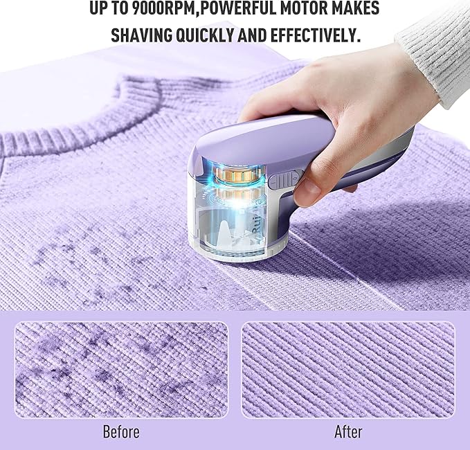 Ruidla Fabric Shaver Lint Shaver Defuzzer, Rechargeable Lint Remover | Electric - Image 3