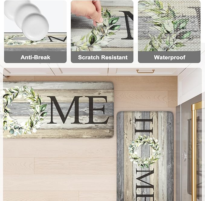 KIMODE Comfort Kitchen Mats Cushioned Anti Fatigue,Farmhouse Spring Kitchen Sink Rug Non Slip,Waterproof Memory Foam Standing Desk Mat for Office Home Doorway,20"x39",Grey