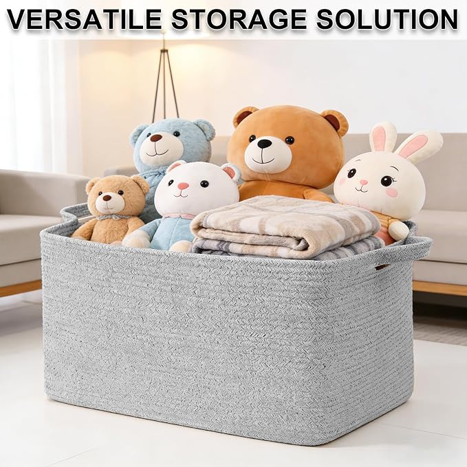 96L Woven Laundry Basket with Handles, Extra Blanket Basket - Image 8