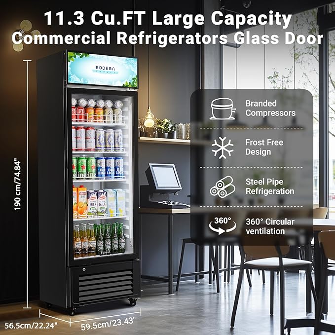 BODEGACOOLER Commercial Beverage Refrigerator, 240 Cans & 160 Bottles, Display Refrigerator For Beer,Soda, Merchandiser Refrigerator with Soft LED Light For Kitchen, Office, Garage, Gym,Man cave,Shop