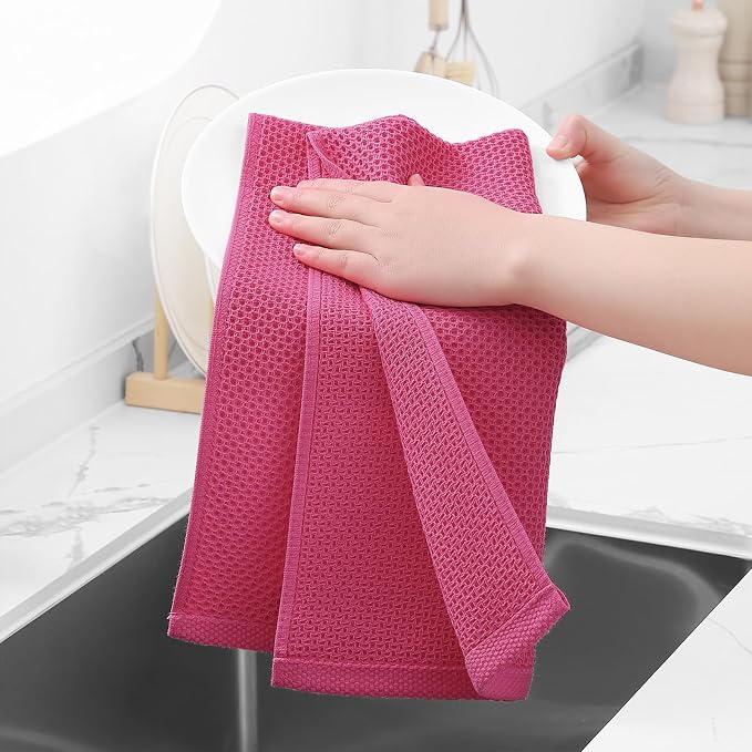 Homaxy 100% Cotton Waffle Weave Kitchen Dish Towels 8-Pack, Hot Pink | 13 x 28 - Image 4