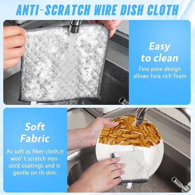 Wangjinpeng 10PK 4-Layer Non-Scratch Wire Dishcloths, 7.87 x 7.87 in - Image 4