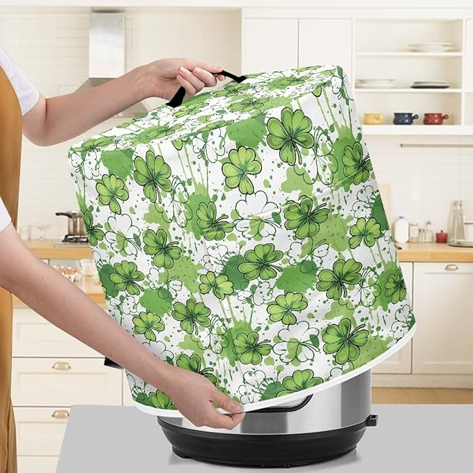 Xoenoiee Green Paint Shamrock Pattern Kitchen Appliance Dust Cover with Pockets, St. Patrick's Day Electric Pressure Cooker Cover Compatible with Crock Pot, Rice Cooker Cover, for 6 Qt Pot