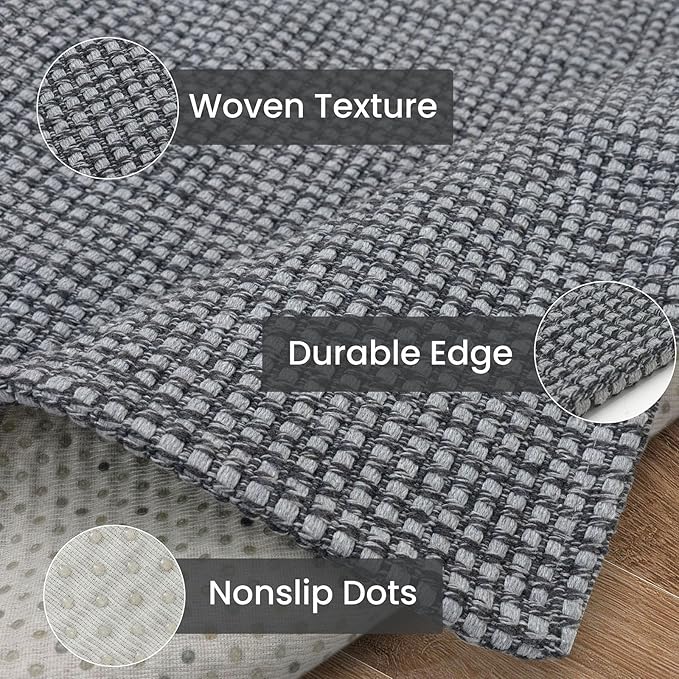 IOHOUZE Washable Area Rug 6x9 Non Slip Rubber Backed Rugs for Living Room, Dining Room Rugs Bedroom Rug, Woven Indoor Floor Carpet for Living Room Nursery Office, Dark Grey