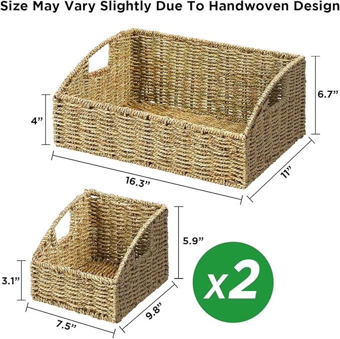 Pantry Baskets Organization, Wicker Storage Basket Green - Image 7