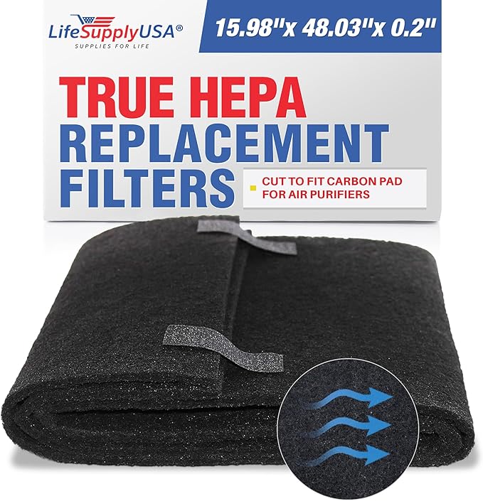 Cut to Fit Activated Carbon Filter Sheet 16x48" - Universal Air Purifier Charcoal Filter Roll for HVAC, AC, Window, Range Hood by LifeSupplyUSA