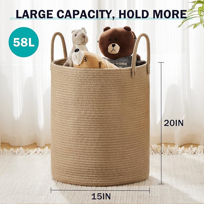 YOUDENOVA Jute Rope Laundry Hamper Basket, 58L Blanket Basket - Image 3
