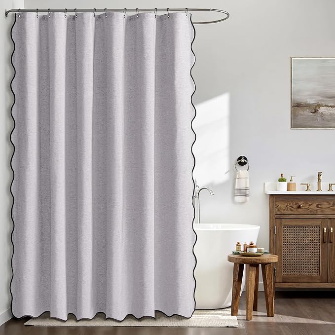 MIULEE 72"x84" Extra Long Scalloped Linen Shower Curtain Lavender - Image 4