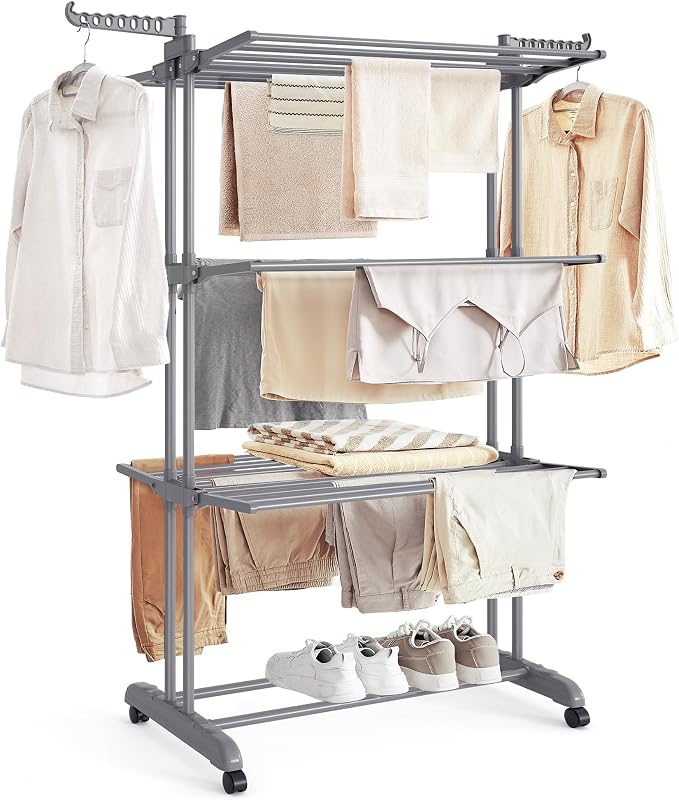 SONGMICS Clothes Drying Rack 4-Tier, Foldable Laundry Rack, Steel | Indoor by Unknown