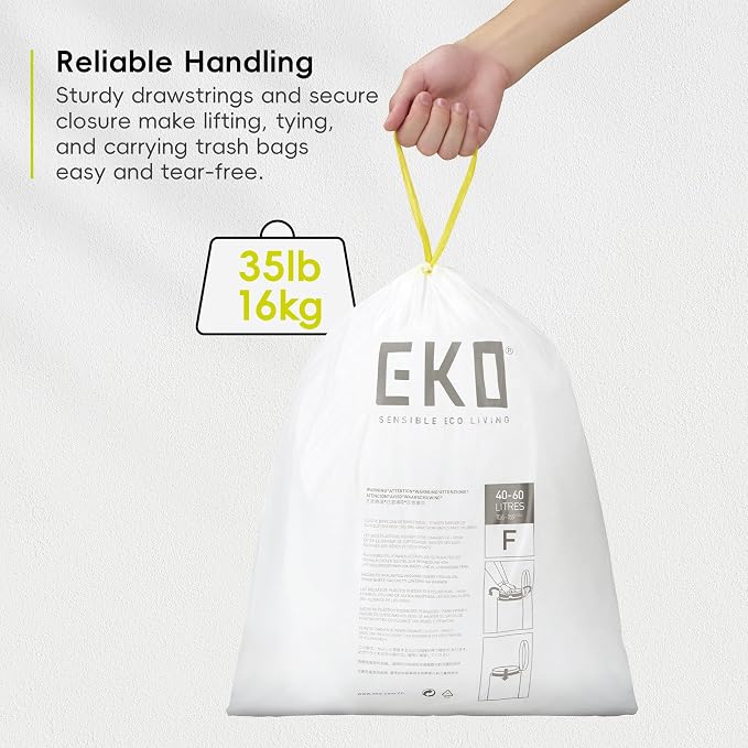 EKO 13 Gallon / 40-60 Liter, Extra-Strong Unscented Garbage Bags, Easy-Dispense - Image 4
